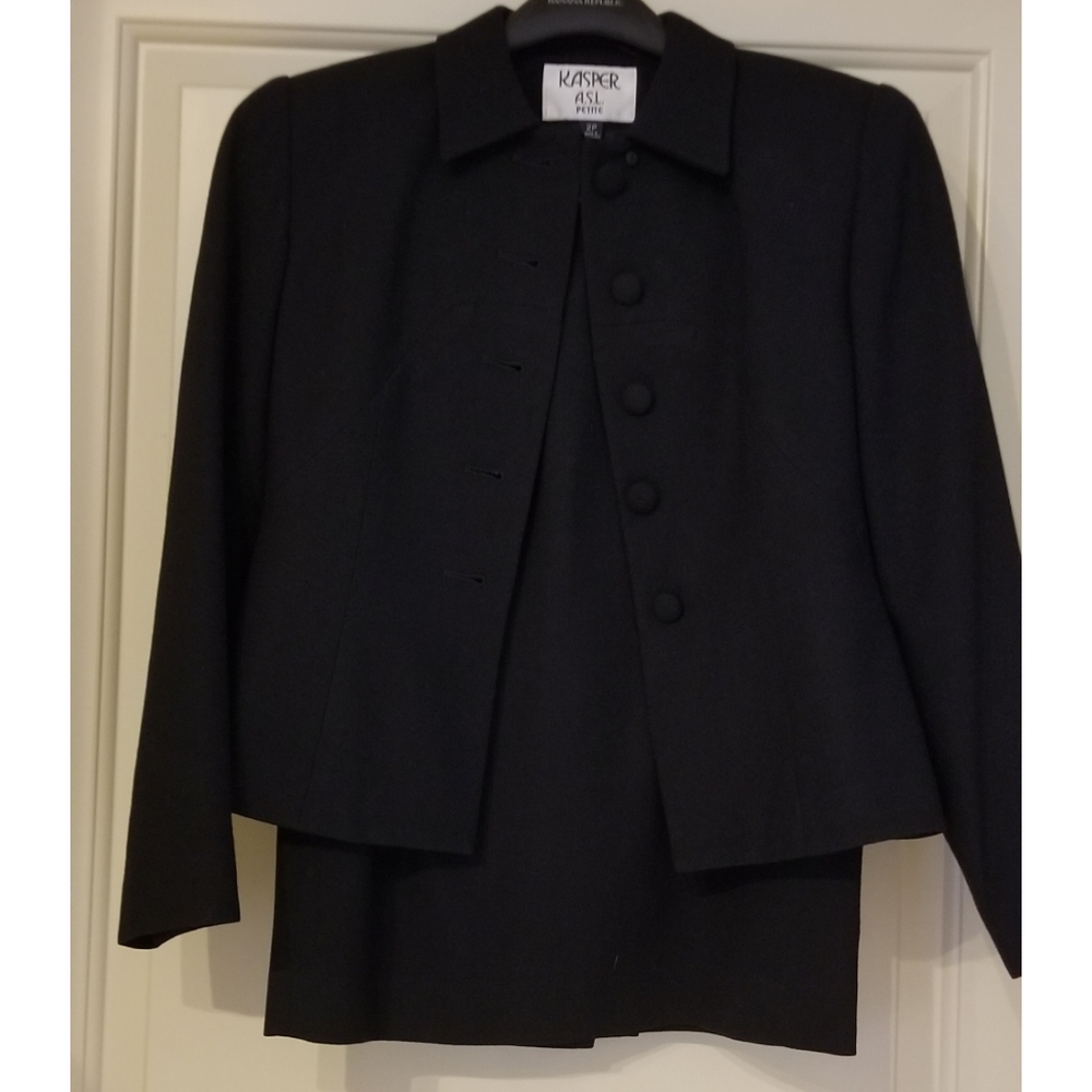 2-Piece Kasper ASL Wool Skirt Suit, Size 2P, Black